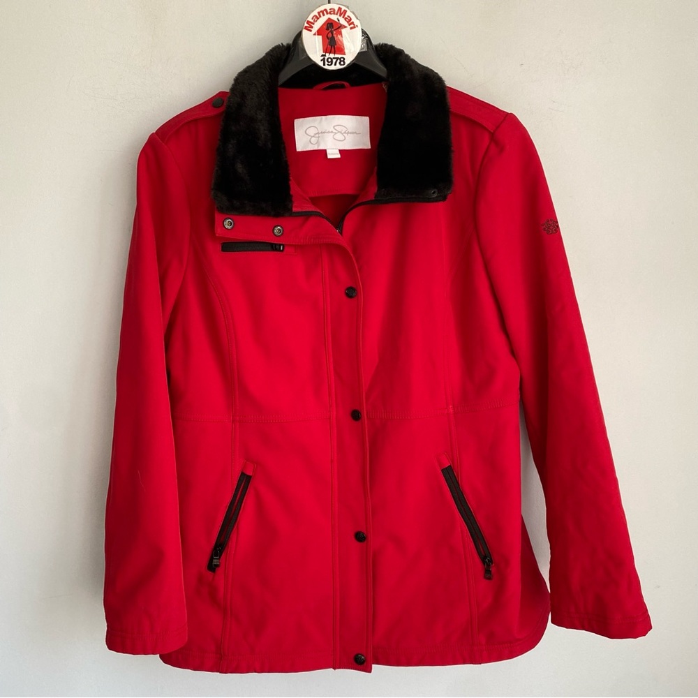 Jessica Simpson Red Jacket Size XL Black Faux Fur Collar
